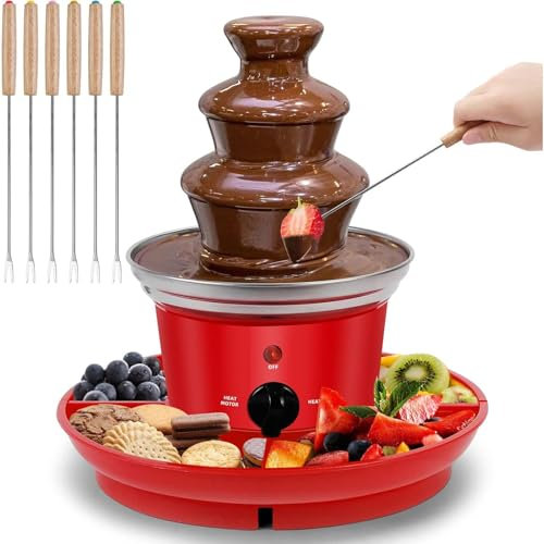 Chocolate Fondue Fountain, 200G Chocolate Fountain Machine, 3-Tier Mini Chocolate Fountain with 6PCS Fondue Fork and Removal Fruits/Nuts/Treats Serving Tray for Parties Candy Butter Cheese