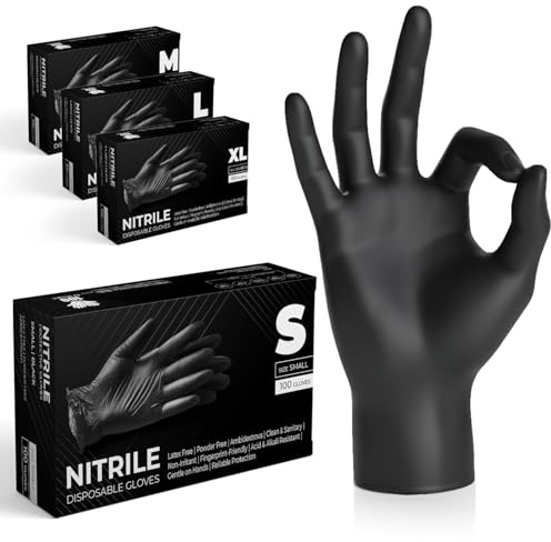 The Real Touch Guanti usa e getta, in nitrile nero, 1000 pezzi, senza polvere e senza lattice, usa e getta, guanti monouso per cucina, pulizia e medicina