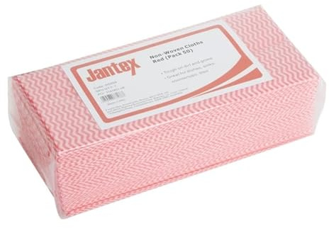 Jantex Commercial Non-Woven Cleaning Cloths 600x300mm Pack of 50, Red | Absorbent towels handle heavy-duty catering spills and support strict colour-coded kitchen hygiene.