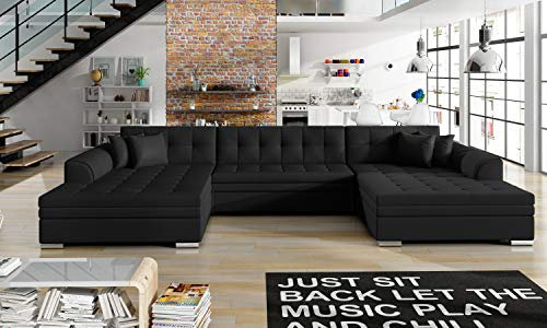 Generisch Couchgarnitur Venti Vet_08 Kunstleder schwarz U Sofa mit Schlaffunktion ohne Bettkasten Couch Wohnlandschaft Polstergarnitur