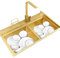 Heihe Fregadero Grande Fregadero de Cocina Dorado Fregadero de Acero Inoxidable Dorado con Grifo Fregadero de Doble Seno Fácil de Limpiar Accesorios Completos (Size : 78x46cm)