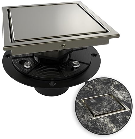 WEBANG 15,2 cm quadratischer Duschablauf Nickel Bodenablauf mit Flansch Reversible 2-in-1 Abdeckung Flieseneinsatz Rost Abnehmbarer SUS304 Edelstahl CUPC Zertifiziert Gebürstetes Nickel