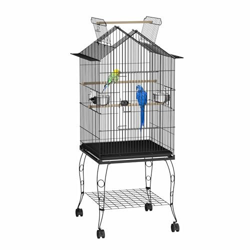 FIVMEN Vogelkäfig Wellensittich Käfig Groß Vogelvoliere Papageienkäfig Wellensittichkäfig mit Futternapf und Holzstangen Vogelbauer Vogelhaus für Kanarien Nymphensittiche Fink, 55x55x145 cm
