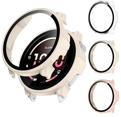 Kamita 3Pièces Coque Compatible avec Garmin Vivoactive 6 | Étui de Protection avec Protecteur d'écran en Verre Trempé, Dur PC Bumper Case Antichoc Housse pour Garmin Vivo Active 6