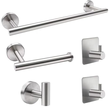 Modernes Toilettenpapierhalter Set mit Handtuchhalter - Edelstahl WC Papier Halterung & Handtuchstange - Badezimmer Zubehör (5 Stücke in Silber)