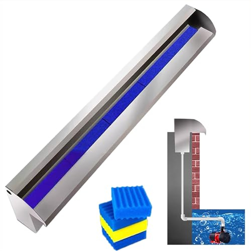 Cascata Piscina Sfioratore a Cascata in Acciaio Inox per Laghetto, Fontane a Cascata da Incasso per Piscina, 180 150 122 90 60 50 40 30 Cm Filtri a Parete per Giochi d'Acqua(57in(145cm))