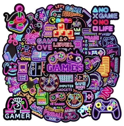 LYunMu Neon-Spiele Aufkleber 50 Stücke Niedlich Deko für Auto Laptop Skateboard Fahrrad Moped Motorrad Fahrrad Computer,Geeignet für Erwachsene Kinder Neon Game ästhetisch Sticker Set
