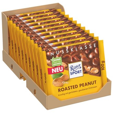 Ritter Sport Roasted Peanut, Vollmilchschokolade mit gerösteten Erdnüssen, cremig & knusprig, perfekt zum Naschen und Genießen, Geschenkidee, 11 x 100 g