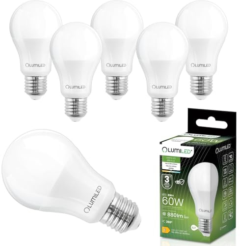 Lumiled LED Lampe E27 A60 8W ersetzt 60W 880lm 4000K Neutralweiß 230V 260° Abstrahlwinkel Nicht Dimmbar Innenbeleuchtung Tropfen Lichtquelle Energiesparlampe 6er Pack