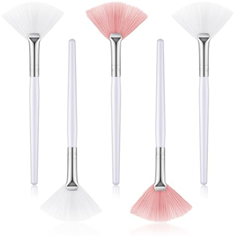 Larrel 5 Stück Fächerpinsel Kosmetik,14,9 cm Maskenpinsel Weiche Gesichtspinsel Kunststoffgriff Fächerpinsel Make-up-Pinsel Kosmetik Masken Pinsel Säure Applikator für Gesicht Sbehandlungen Weiß,Rosa