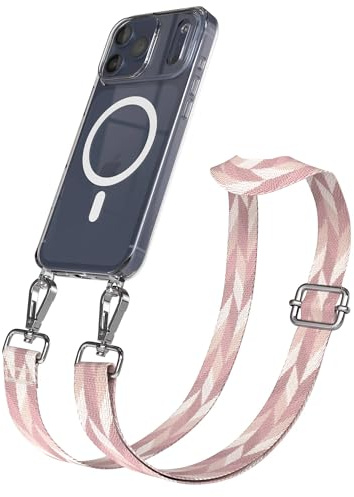 EAZY CASE Handykette - Verstellbares Taschenband kompatibel mit iPhone 17 Pro Max, Schulterriemen, Handykordel mit Silikon Hülle, Qi Charging kompatibel, Umhängetasche, Rosa Mix Silber