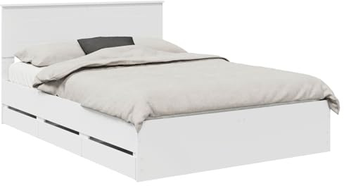 vidaXL Bettrahmen mit Schubladen Weiß 140 x 200 cm Ingenieurs Holz, Moderner Bett, rechteckiger Rahmen, versteckter Stauraum, einfach, Möbel für drinnen, Schlafzimmerdeko