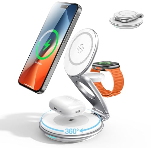 EXW für Apple Ladestation, 3 in 1 Mag-Safe Ladestation Faltbar Ladegerät für iPhone 17/16/15/14/13/12 Serie, für Apple Watch & AirPods - Weiß