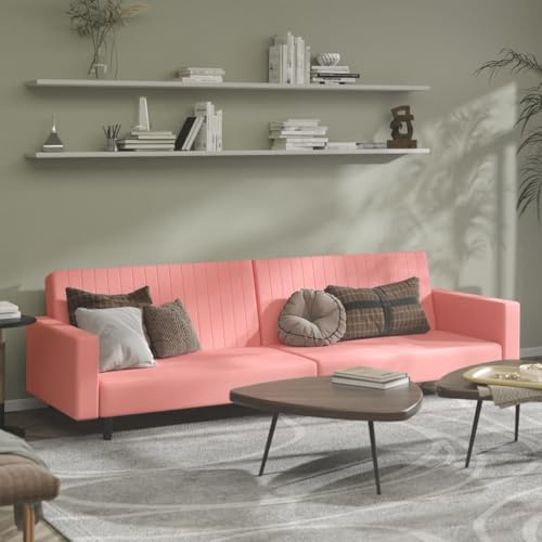 mtlskopl 2-Sitzer Rosa Samt Schlafsofa 220×84,5×69 cm, Klappsofa bis 110 kg, Holzrahmen, Couch/Recamiere