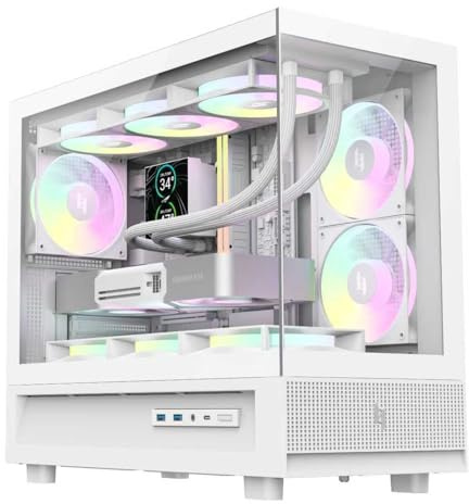 GAMEMAX NEX C31W Case gaming M-ATX mid-tower panoramico, doppi pannelli in vetro temperato, 3 ventole ARGB PWM 120mm preinstallate, Type-C, 2× USB 3.0, radiatore 360mm, per gaming, RTX 4090 & RTX 5090