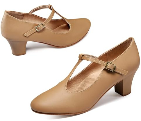 Asyusyu T Bar Character Dance Shoes for Women 2 inch Heel Ballroom Latin Dance Shoes