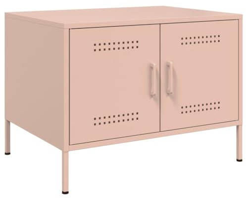 FWIKDUN Table basse rose 68 x 50 x 50,5 cm avec espace de rangement et porte pratique, pieds réglables pour sol inégal et support mural pour la sécurité, table basse robuste de style industriel