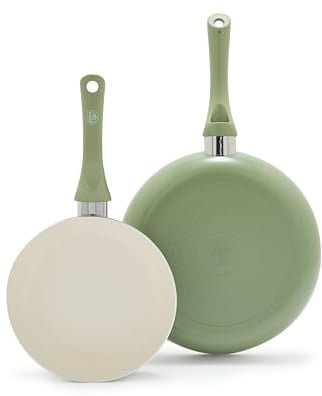 GreenLife 2 Piece (8 & 10) Ceramic Nonstick Skillet Set, Sage Green | PFAS-Free Nonstick Coating, Frying Pans, Omelet Pans, Everyday Pan, Induction Ready, All Stovetop Compatible, Dishwasher Safe