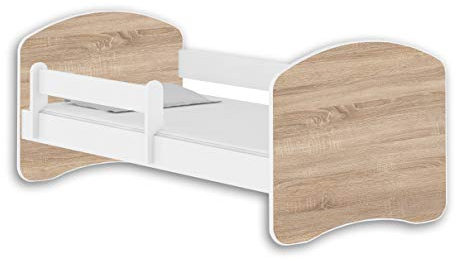 ACMA Jugendbett Kinderbett mit Einer Schublade mit Rausfallschutz und Matratze Weiß II 140 160 180 (160x80 cm, Weiß - Eiche Sonoma)