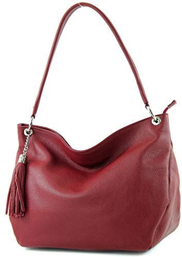 modamoda de - T154 - ital Schultertasche Umhängetasche aus Leder, Farbe:Dunkelrot