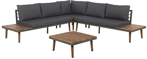 5-Sitzer Lounge Set 4-teilig Akazienholz hellbraun Auflagen dunkles Grau Corato