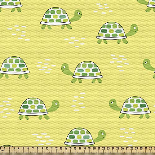 ABAKUHAUS Schildkröte Gewebe als Meterware, Kindische Baumschule Natur, Schön Gewebten Stoff für Polster und Wohnaccessoires, 1M (148x100cm), Gelb und Grün
