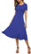 EXCHIC Damen Casual Rundhals A-Linie Kurzarm Midi Kleid Sommer Stretchy Knie Langes Freizeitkleider(M, Königsblau)