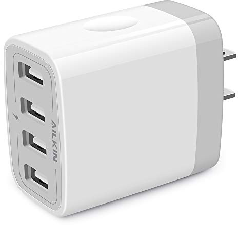USB Charger Cube, Wall Charger Plug, AILKIN 4.8A 4-Muti Port USB Adapter Power Plug Charging Station Box Base Replacement for iPhone 15 14 13 12 16 Pro Max/X/17, iPad Samsung Phones Charging Block