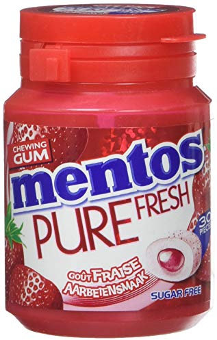 Mentos - Gomma da masticare Mentos Pure Fresh Strawberry - 6 Bottiglie da 30 Dragees - Gomma da masticare senza zucchero - Profumo di fragola ultra gourmet - Lunga durata