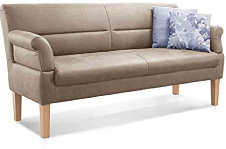 CAVADORE 2,5-Sitzer Kira / Sitzbank für Küche, Esszimmer oder Wohnküche in Lederoptik / Inkl. Armteilverstellung und Federkern / 168 x 94 x 81 / Hochwertiges Mikrofaser: Beige
