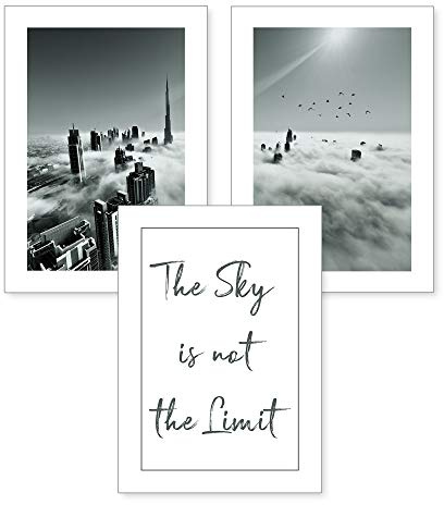 3-teiliges Premium Poster-Set | Kunstdruck | the sky is not the limit | Deko Bild für Ihre Wand | optional mit Rahmen | Wohnzimmer Schlafzimmer Modern Fine Art | DIN A4 / A3 (A3, ohne Rahmen)