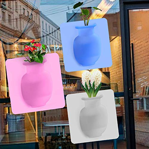 Gshy Klebrige Silikonvase 3St Saugfähige magische Vase Dekoration für Kühlschranktür Bad Vase wiederverwenden Zufällige Farbe