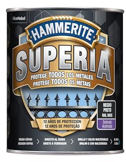 Hammerite Superia Esmalte antioxidante al agua Satinado Negro 750 ml