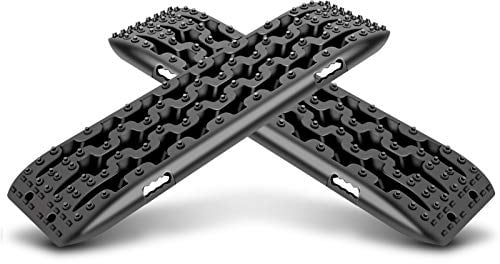 Anfahrhilfe Wohnmobil, Recovery Tracks 4x4 Off Road Traktion Boards Sand/Schlamm/Schnee 10T Gripmatte Schlamm Sand Schnee Reifenleiter 2 Stücke für Geländewagen PKW LKW Schwarz