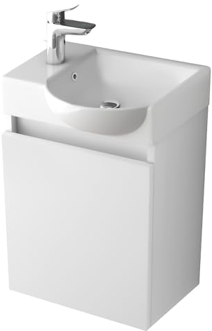 Alpenberger Gäste WC Waschbecken mit Unterschrank | Kleines Badmöbel 45 cm Breit | Waschtisch mit Waschbeckenunterschrank (Weiß, Waschbecken - Rechte Seite)