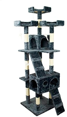 Mobiclinic, Rascador árbol para Gato, Modelo tom, Grande, Escalar, 4 Alturas, Soporta hasta 10 kg, con Plataformas y refugios, Juguete desestresante, Cuerda de sisal, Gris