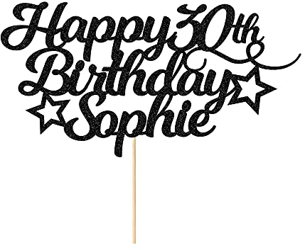 Personalised Happy Birthday Cake Topper Customized with Any Age Name Party Cake Decoration 16 18 21 40 60 Double Sided Glitter Card Black