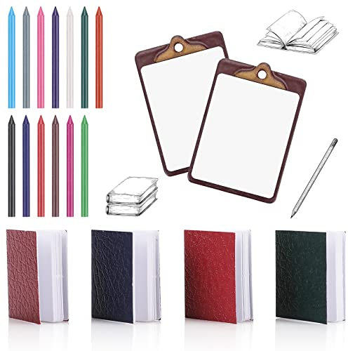 cobee Puppenhaus Miniaturbuch Klemmbrett Buntstift Set, 4 teiliges Mini Buch mit 2 teiligem Miniatur Klemmbrett und 13 teiligem Wachsmalstift 1:12 Puppenhaus Dekoration Puppenhaus Schulzubehör