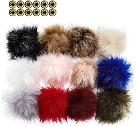 12 Stücke bommel mit druckknopf,12CM kunstfell pompon,Faux Fuchs Pelz Flauschigen Pompon Ball mit Abnehmbare Drücken Taste für Abnehmbare Strick Mützen Bekleidung Zubehör.