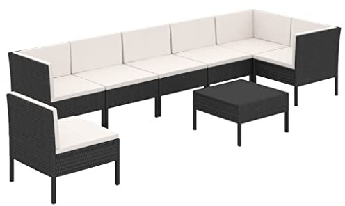 vidaXL Gartenmöbel 8-TLG. mit Auflagen Tisch Fußhocker Mittelsofa Ecksofa Sitzgruppe Lounge Sofa Garten Garnitur Gartenset Gartensofa Poly Rattan Schwarz