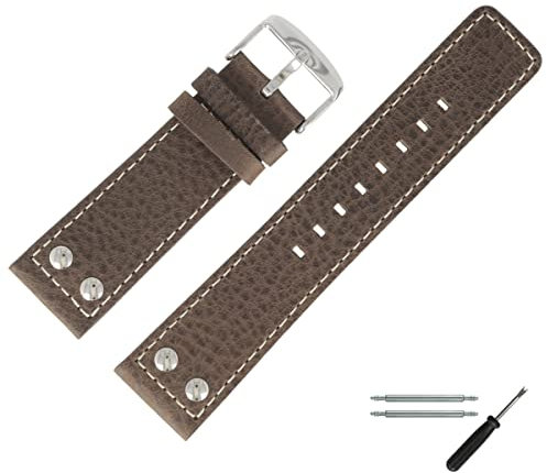 MARBURGER Uhrenarmband 24mm Leder Grau Silber Mit Naht - Montage Set 7822415000120
