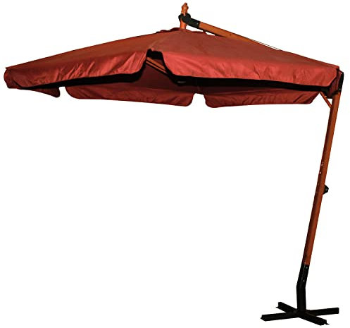 FRANKYSTAR Ombrellone da giardino decentrato palo laterale in legno da 55 mm e telo esagonale in poliestere 180 gr/mq da 300x300 cm con bordura da 50 mm. Ombrellone 3x3 mt tondo con base a croce
