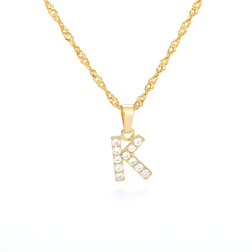 Buchstaben Kette Personalisierte Halskette mit Initial Buchstaben Anhänger Alphabet A-Z Buchstabenkette Damen Gold Kette Namenskette Geschenk für Frauen Weihnachten Geburtstag Valentinstag K