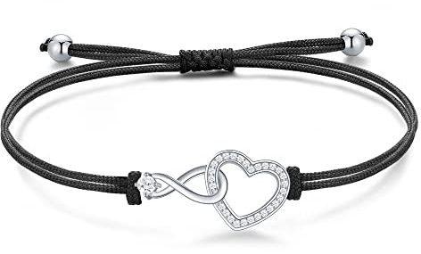 Jrêveinfini Unendlichkeit Armband Silber 925 Damen Mädchen, Infinity Freundschafts Unendlichkeitszeichen armband, Herz Stoff armband Weihnachten Geschenke für Frauen Freundin Mama