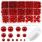 TOAOB 1400 Stück Kunstperle mit Loch Runde Perlen set zum Auffädeln Schmuck Perlen Rot 3mm 4mm 6mm 8mm 10mm 12mm 14mm für Dekorieren Kleidung Halsketten Armbänder
