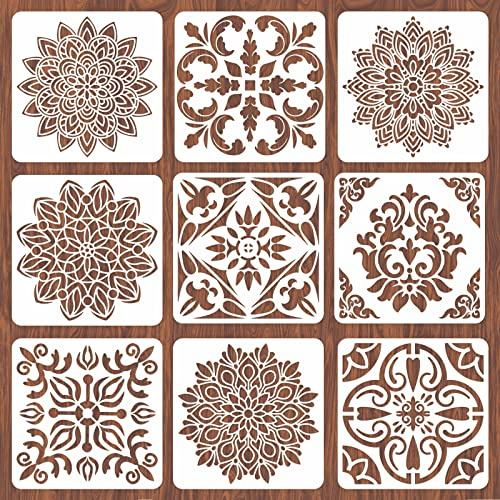 INFUNLY Mandala-Wandschablonen zum Malen, wiederverwendbare Fliesenschablonen, Wände, Betonboden-Schablonen, 30,5 x 30,5 cm, zum Malen von Terrassenwänden, Zement, Badezimmerböden, Möbeln