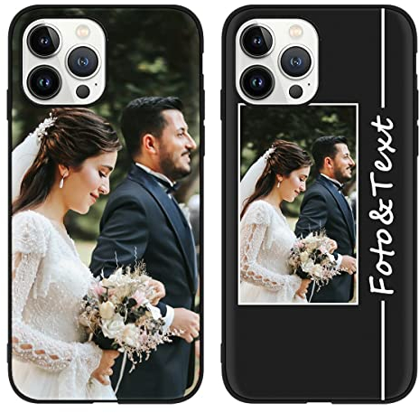 Yoedge Personalisierte Handyhülle für Apple iPhone 13 Pro Max Hülle Personalisiert 6,7, Schwarz Schutzhülle mit Selbst Gestalten Eigenem Foto Bedrucken Bild Text Hülle für iPhone13 Pro Max