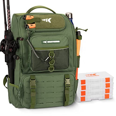 KastKing KarryAll Angelausrüstungs-Rucksack mit Rutenhalter, 4 Köderboxen, 40/26 l, Angelausrüstung