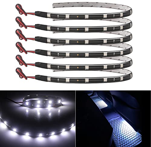 Keiurot Blanc LED Flexible Étanche Bande Intérieur Voiture et Moto 12V 5050-12SMD 30CM 6PCS