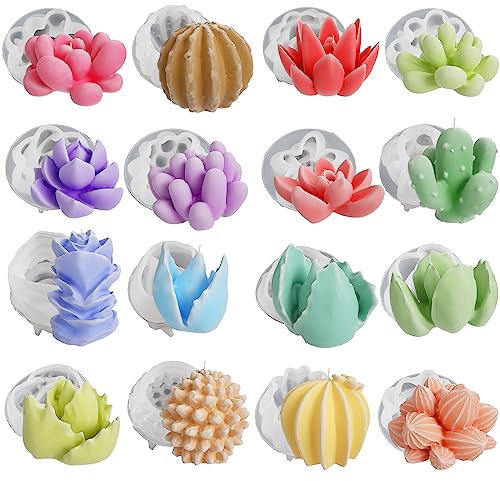 16 Pack Flower Succulent Candle Mold Resin Casting Silicone Molds for Home Decor & Candle Making Wave Spiral Mold